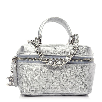 Chanel Metallic Caviar Quilted Mini Top Handle Vanity With Chain Silver 1 of 10