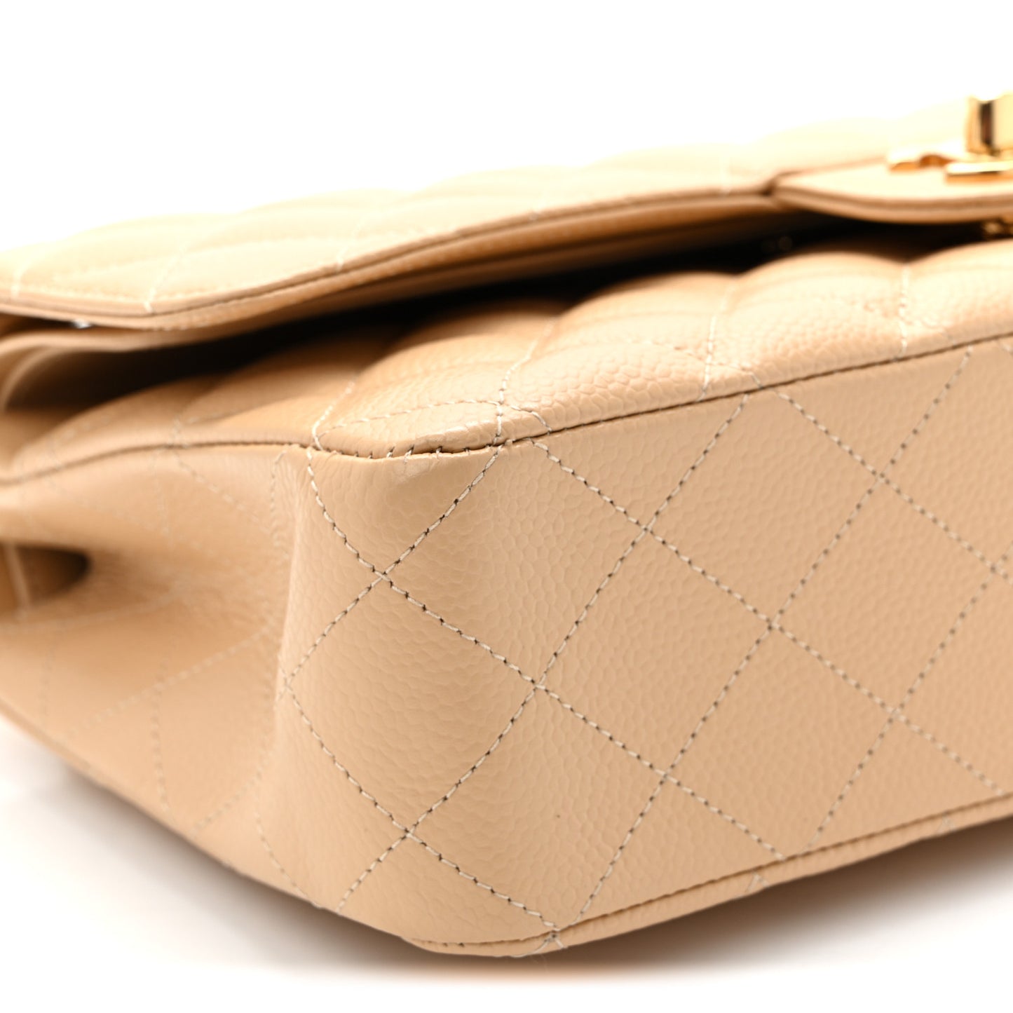 Caviar Quilted Medium Double Flap Beige Clair