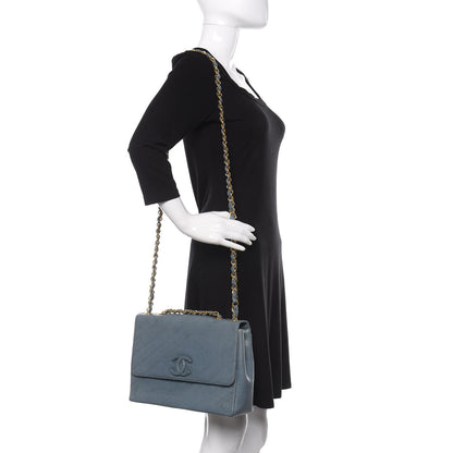 Chanel Caviar Diagonal Quilted Jumbo Single Flap Blue 2 of 18