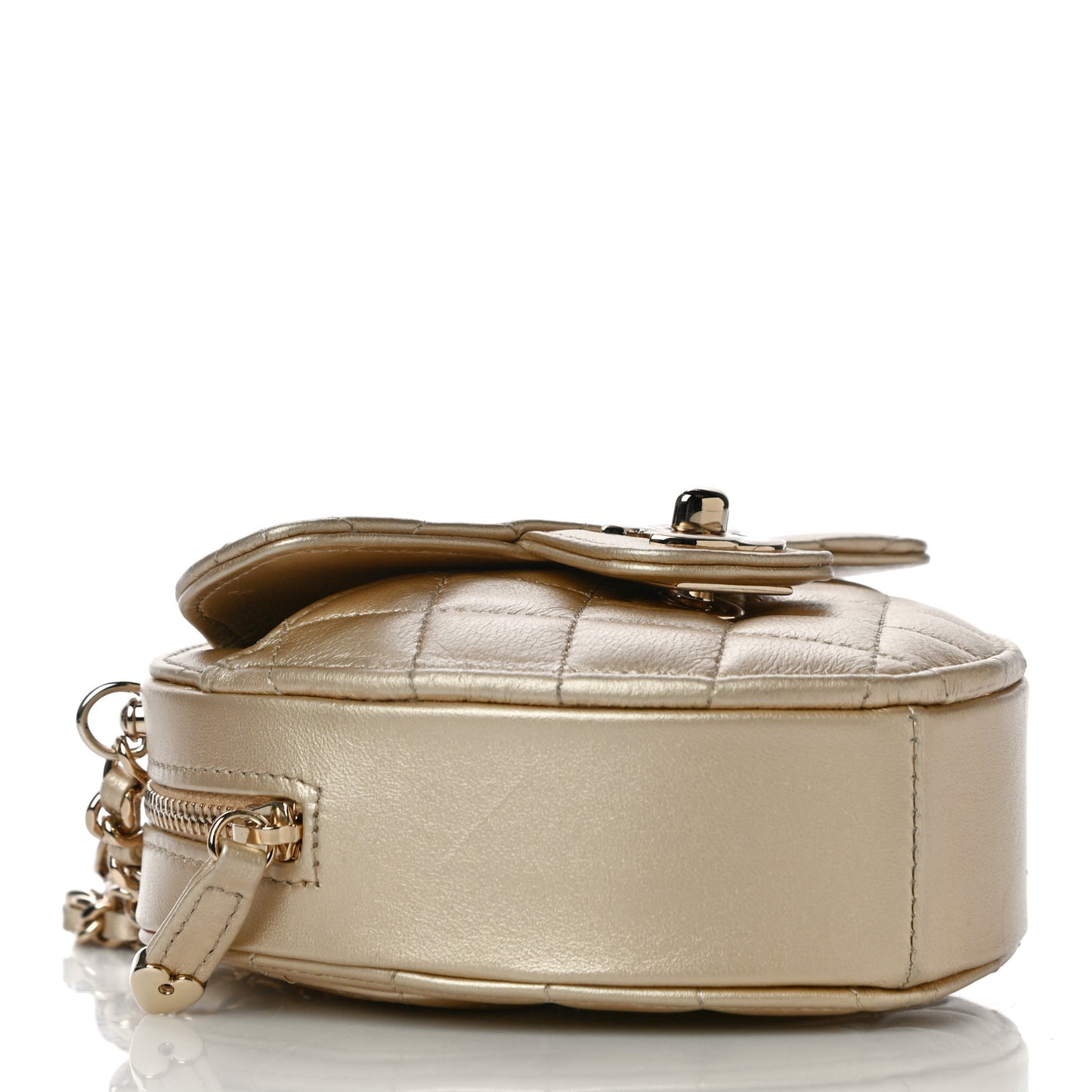 Metallic Lambskin Quilted CC In Love Heart Clutch With Chain Gold