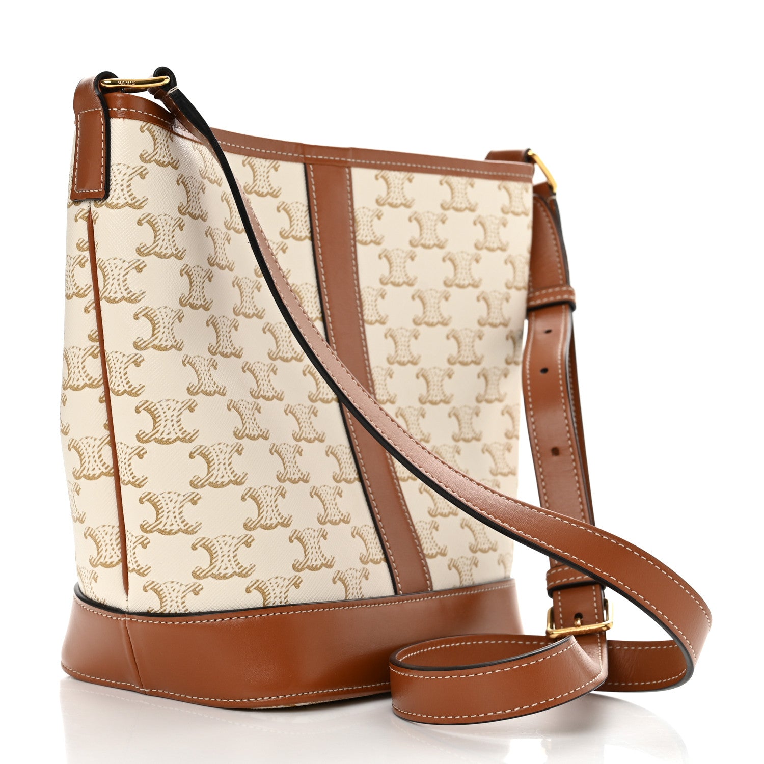 Celine Triomphe Canvas Calfskin Small Bucket Bag White 3 of 13