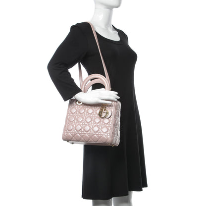 Christian Dior Pearly Lambskin Cannage Medium Lady Dior Lotus 2 of 12