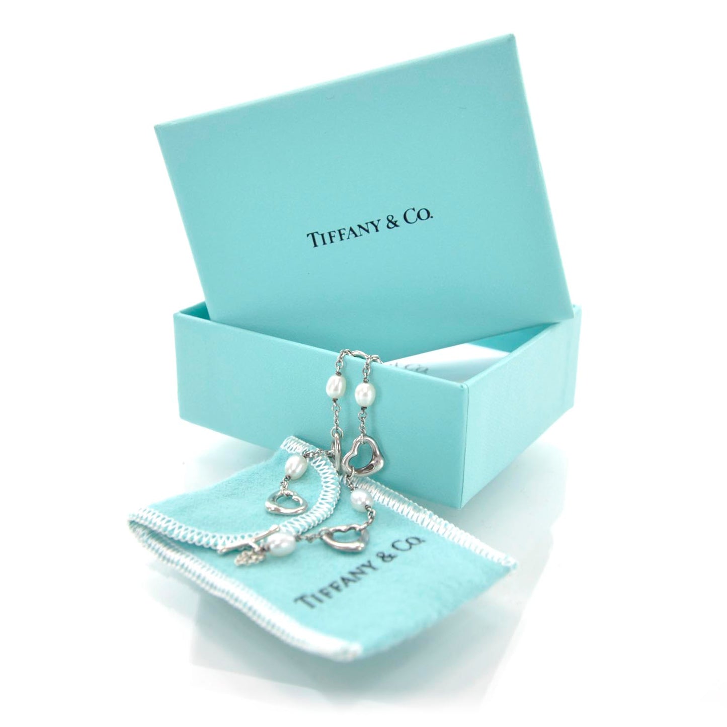Sterling Silver Pearl Elsa Peretti Open Heart Link Bracelet
