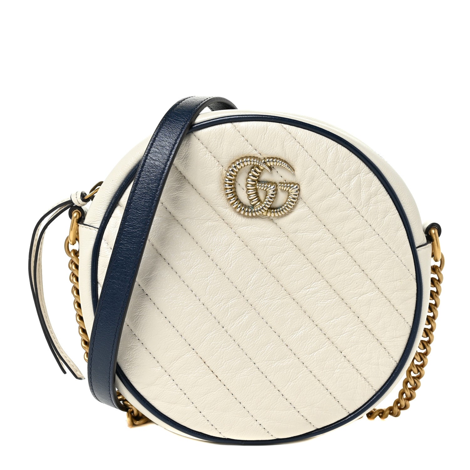 Gucci Azalea Calfskin Matelasse Diagonal Mini Torchon GG Marmont Round Shoulder Bag Mystic White Blue Agata 1 of 12
