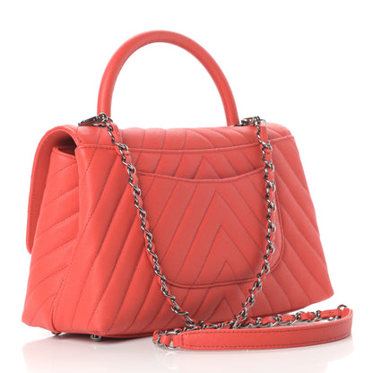 Chanel Caviar Chevron Quilted Small Coco Handle Flap Coral 3 of 11