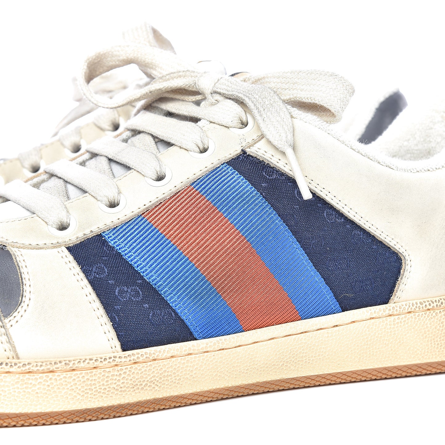 Nubuck Mini GG Monogram Web Mens Screener Sneakers 8 London Blue Dusty Milk