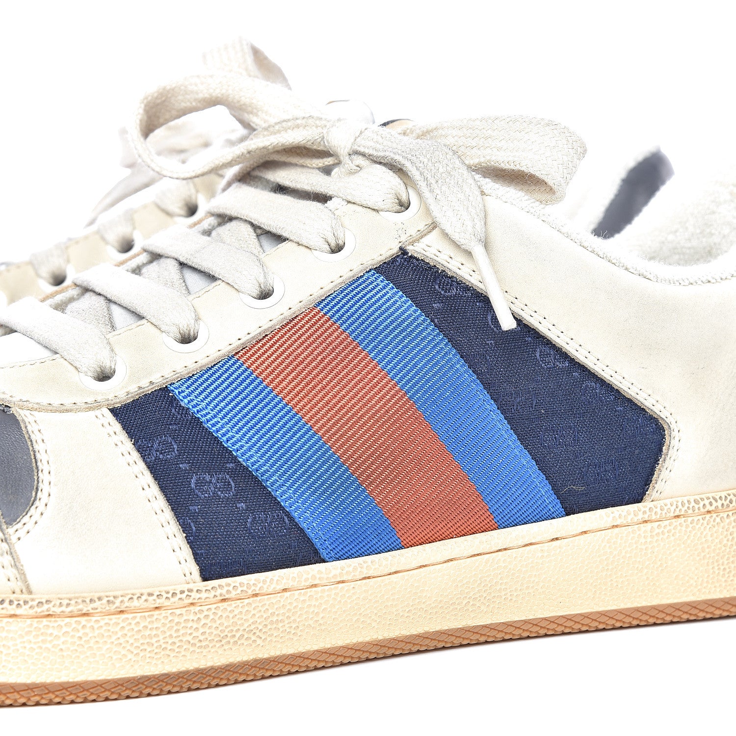 Gucci Nubuck Mini GG Monogram Web Mens Screener Sneakers 8 London Blue Dusty Milk 13 of 14
