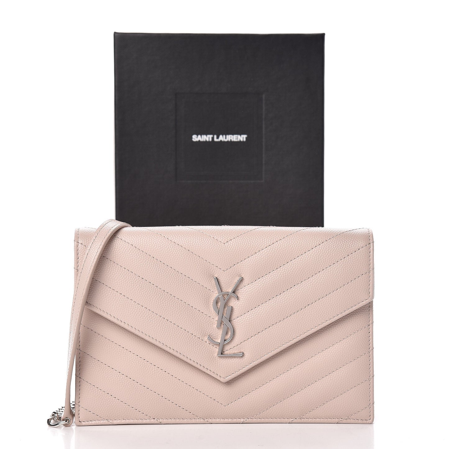 Grain De Poudre Matelasse Chevron Monogram Envelope Chain Wallet Marble Pink