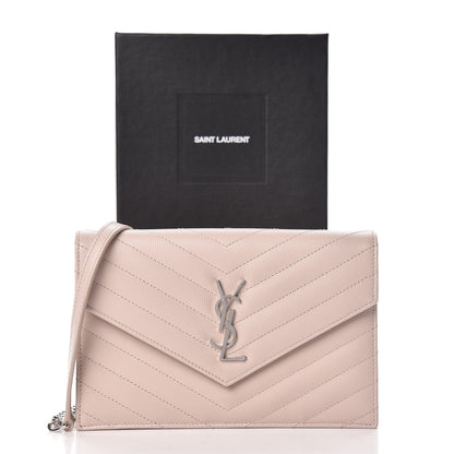 Saint Laurent Grain De Poudre Matelasse Chevron Monogram Envelope Chain Wallet Marble Pink 11 of 11