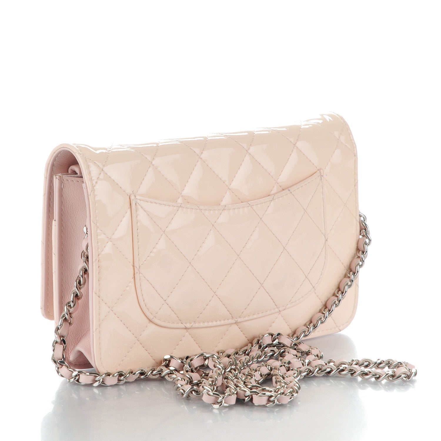 Chanel Patent Quilted Wallet On Chain WOC Light Pink 3 of 12