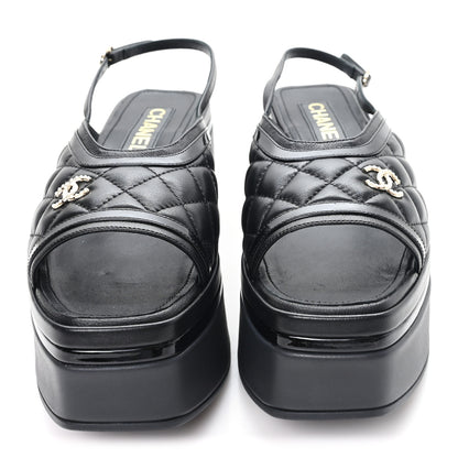 Chanel Lambskin Patent Quilted CC Platform Sandals 39.5 Black 3 of 10