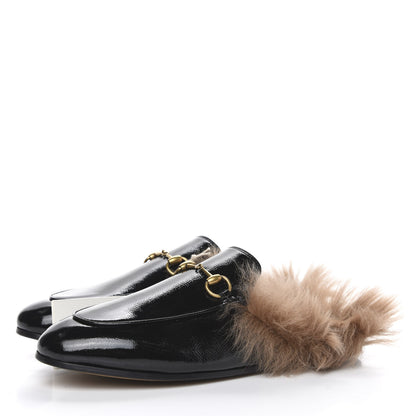 Gucci Patent Fur Womens Princetown Slippers 38.5 Black Natural 3 of 8