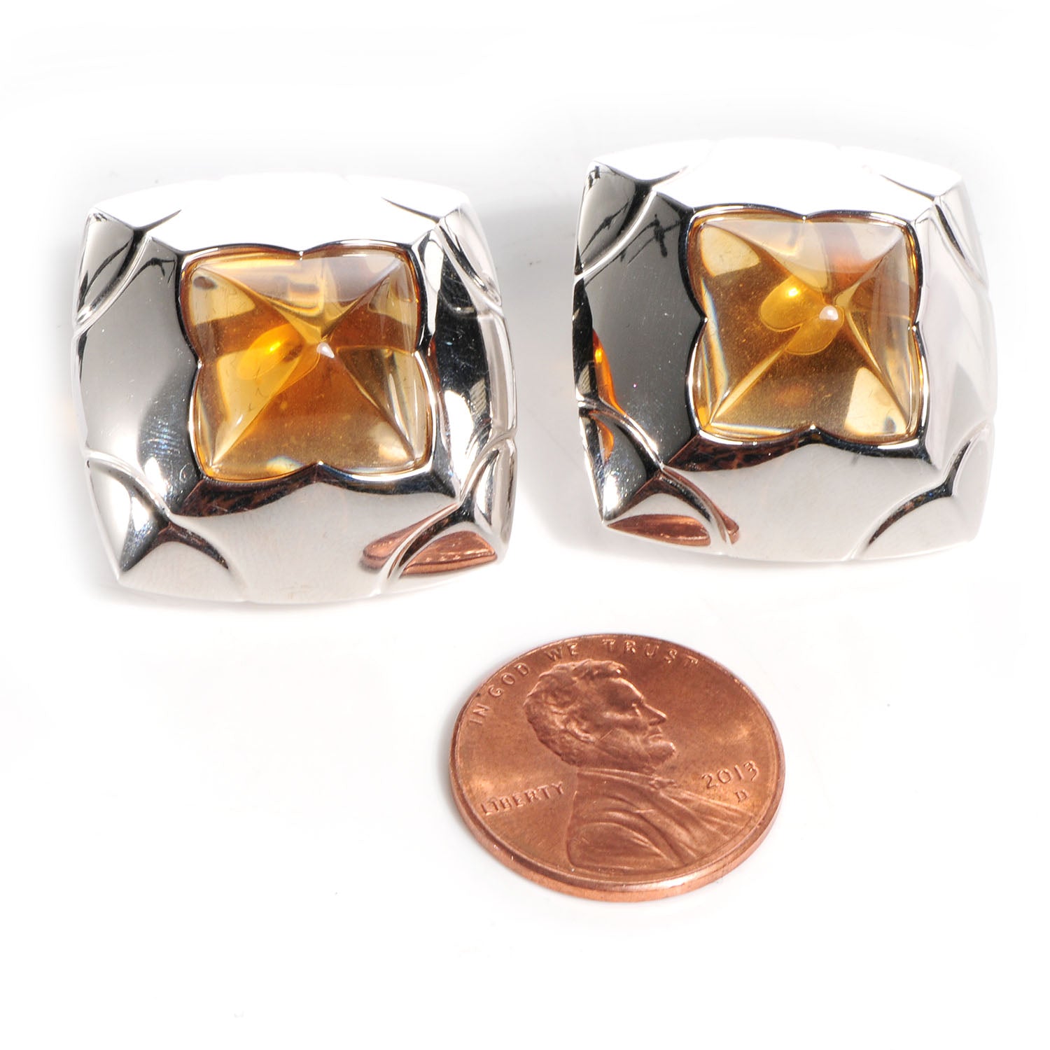 Bulgari BVLGARI 18k White Gold Piramide Citrine Earrings 2 of 9