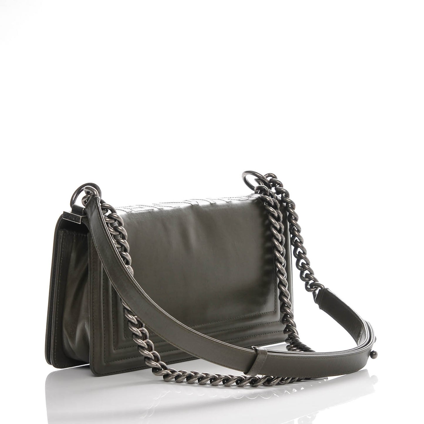 Glazed Calfskin Medium Boy Flap Dark Green