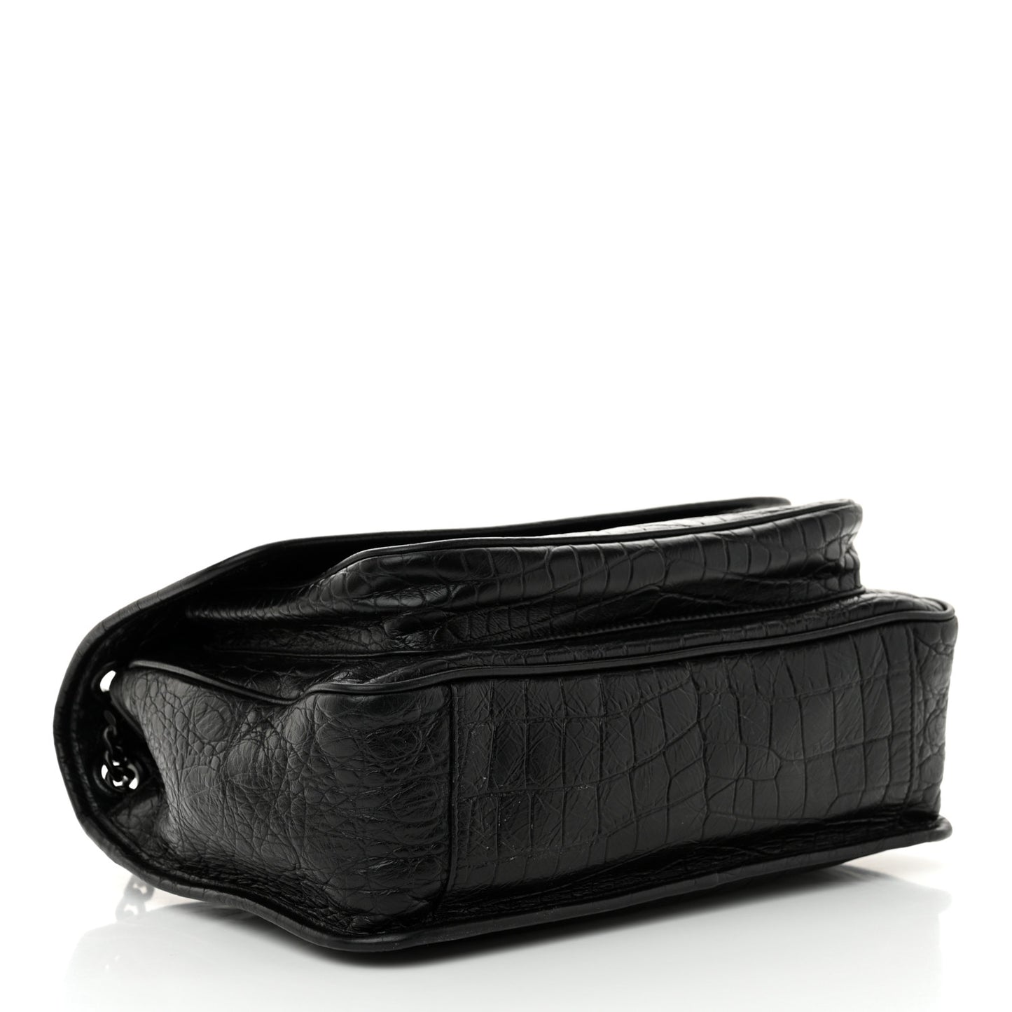 Crocodile Embossed Lambskin Monogram Medium Niki Chain Satchel Black