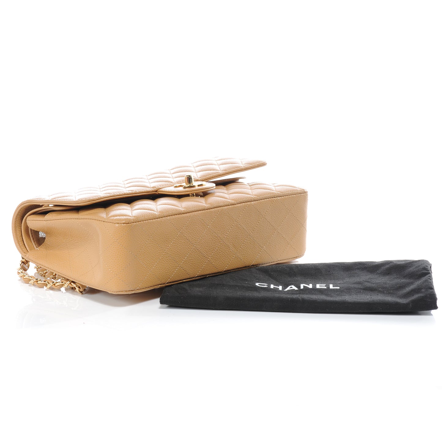 Caviar Quilted Medium Double Flap Beige
