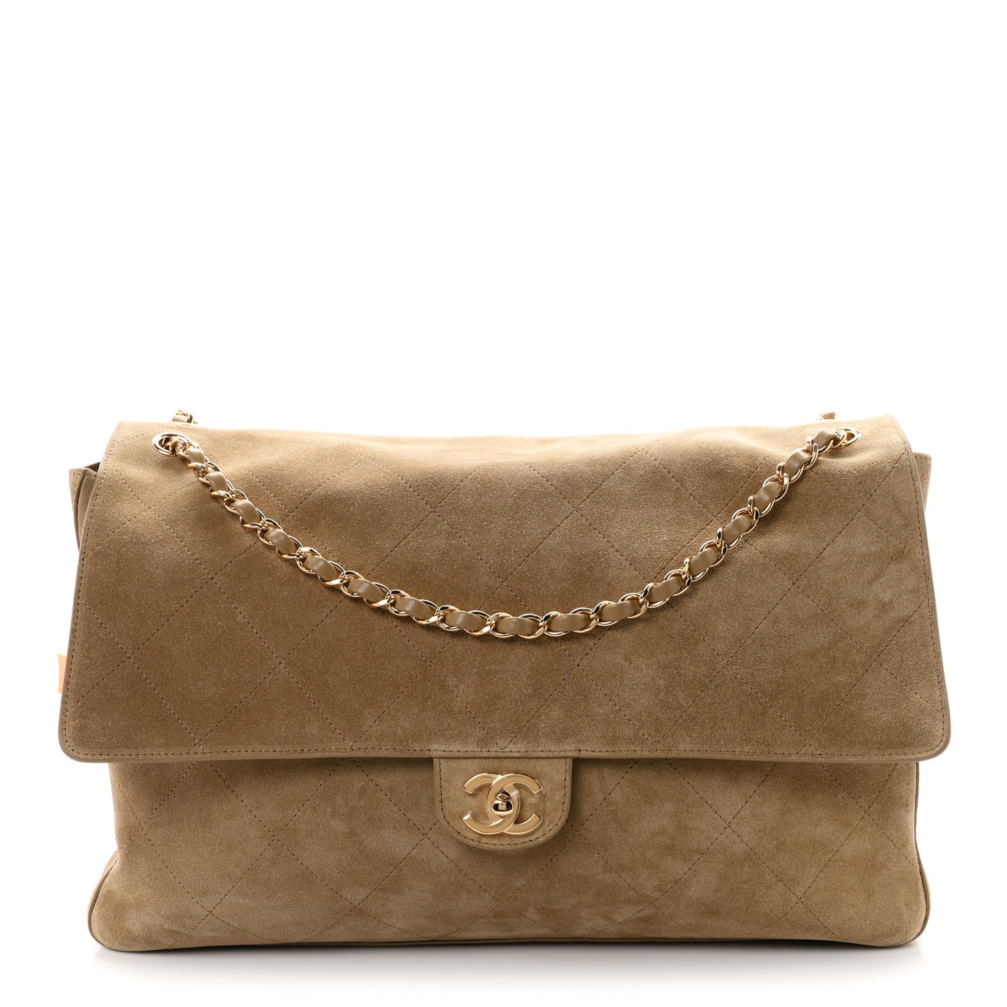 Suede Calfskin Souplissimo Maxi Flap Dark Beige