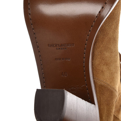 Saint Laurent Suede New Western 80 Fringe Ankle Boots 40 Light Tan 6 of 9