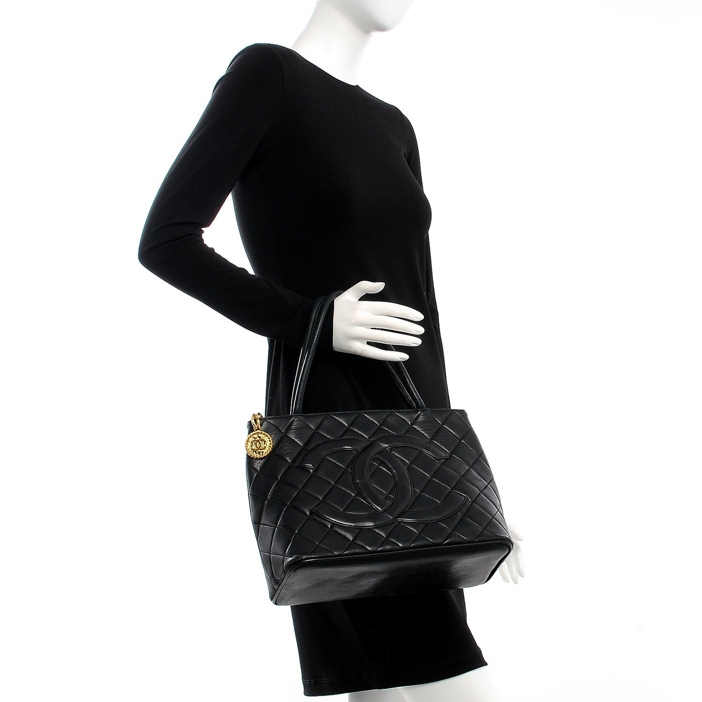Lambskin Quilted Medallion Tote Black