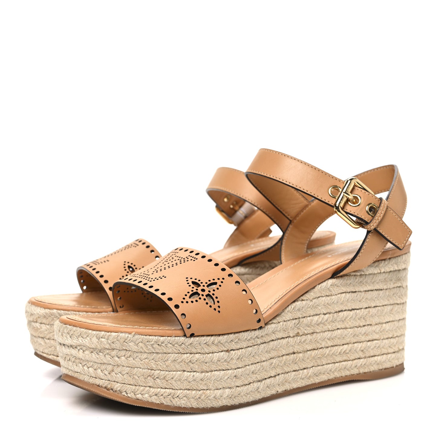 Calfskin Monogram Starboard Espadrille Wedge Sandals 40 Tan