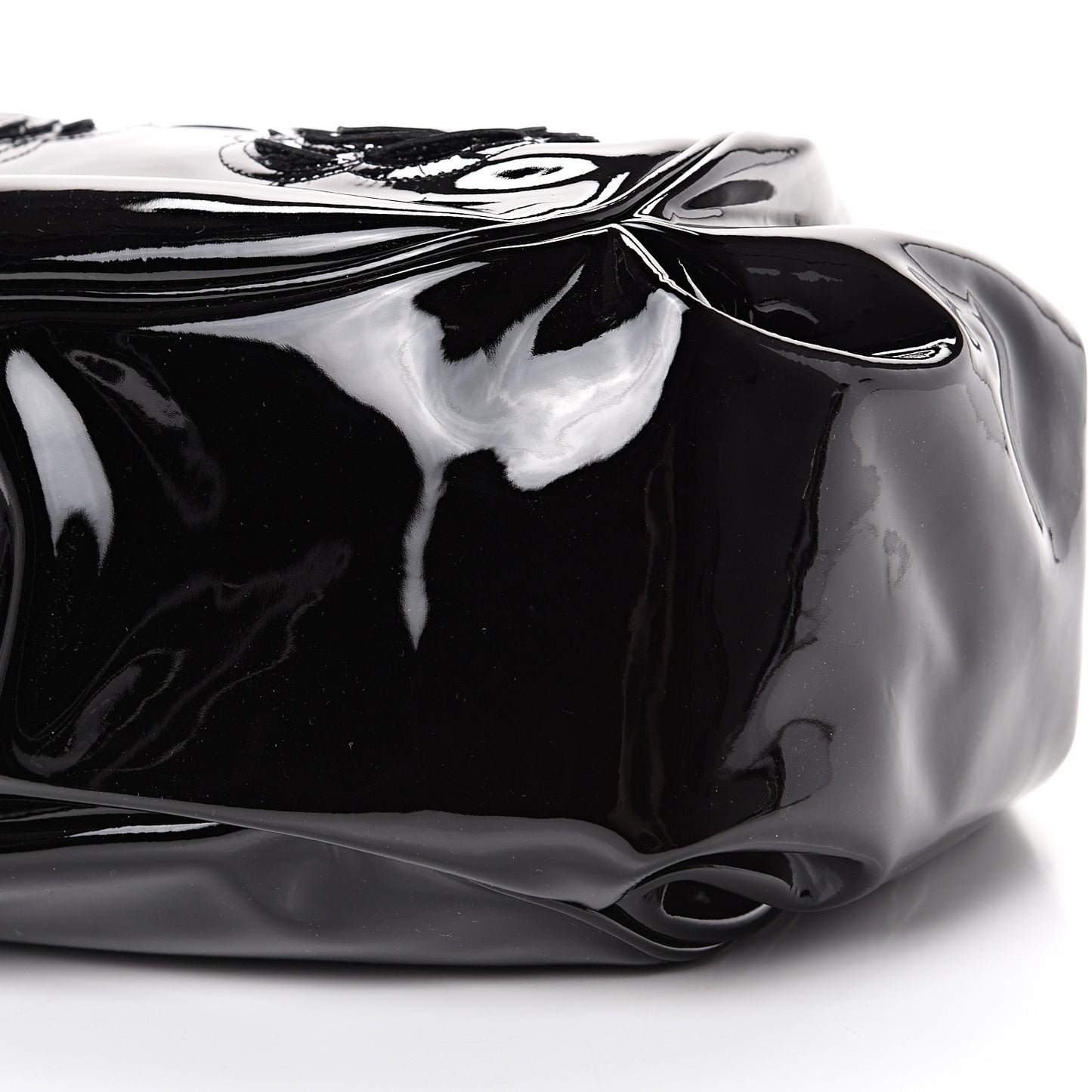 Patent Camellia Shoulder Bag Black
