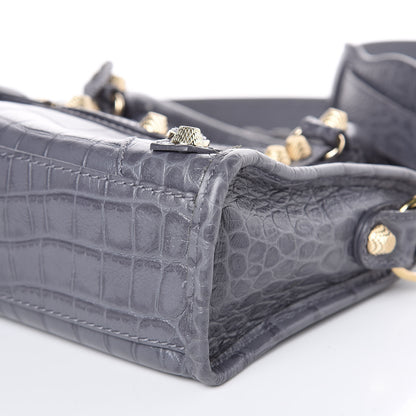 Balenciaga Calfskin Crocodile Embossed Giant 12 Gold Hardware Mini City Gris Beton 9 of 11