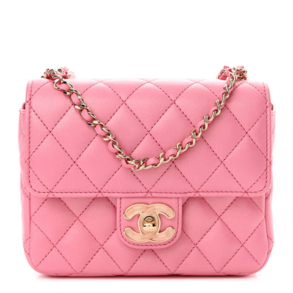 Chanel Lambskin Resin Quilted Mini Heart Square Flap Pink 1 of 11