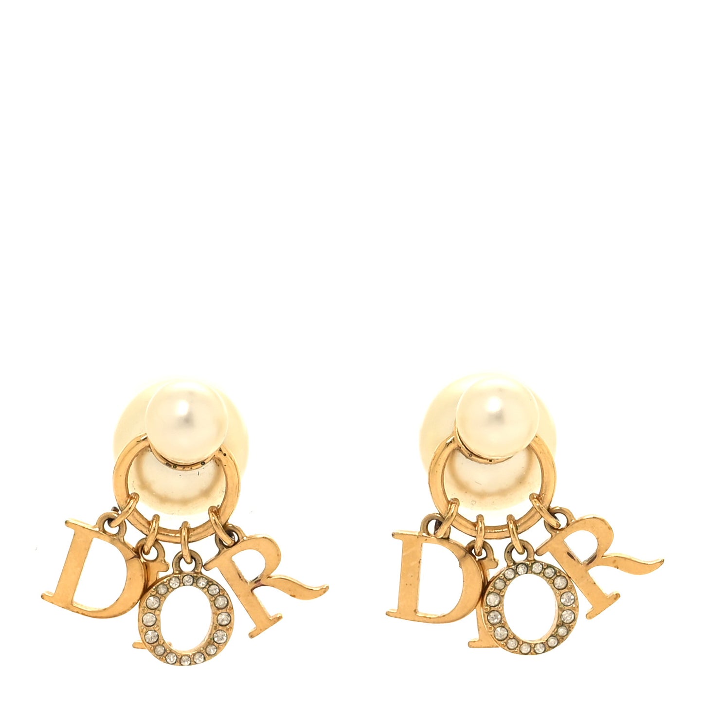 Pearl Crystal Tribal Logo Charms Earrings Gold