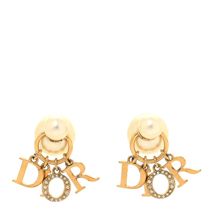 Christian Dior Pearl Crystal Tribal Logo Charms Earrings Gold 1 of 5