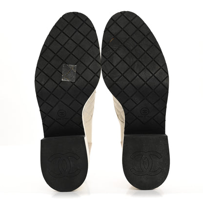 Chanel Pearly Calfskin Patent Calfskin Quilted Lace Up Boots 41 White Light Gray Black 6 of 14