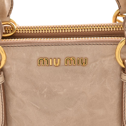 Miu Miu Vitello Shine Double Zip Tote Cammeo 14 of 15