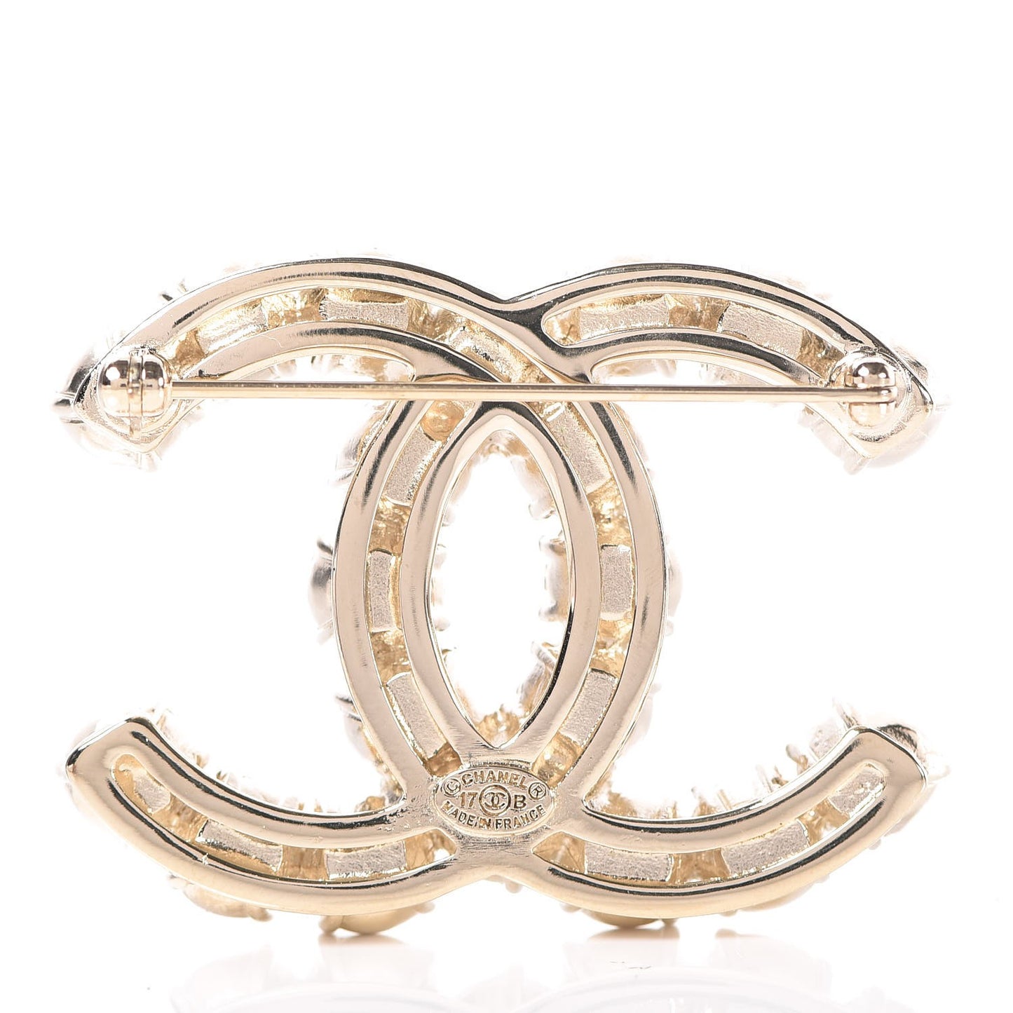Pearl Crystal CC Brooch Gold Pearly White
