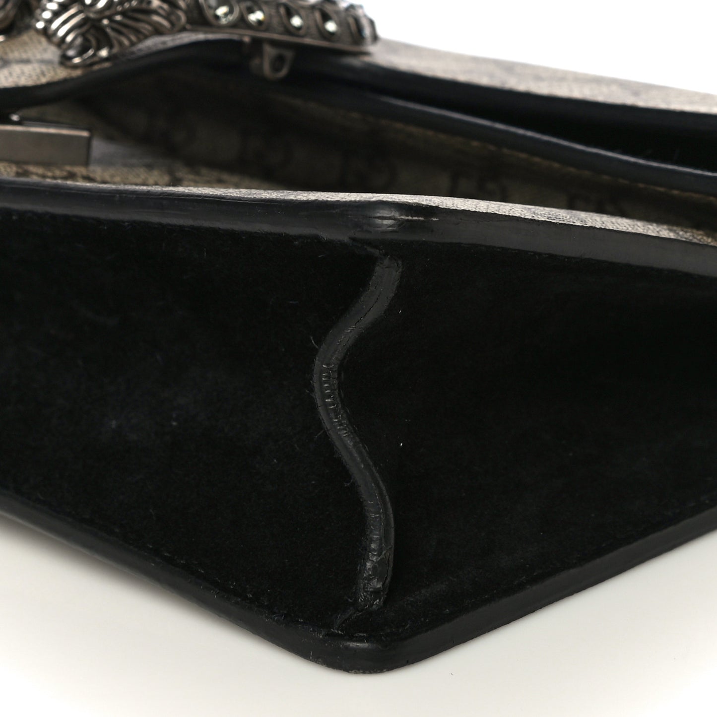 GG Supreme Monogram Suede Crystal Small Dionysus Shoulder Bag Beige Ebony Black