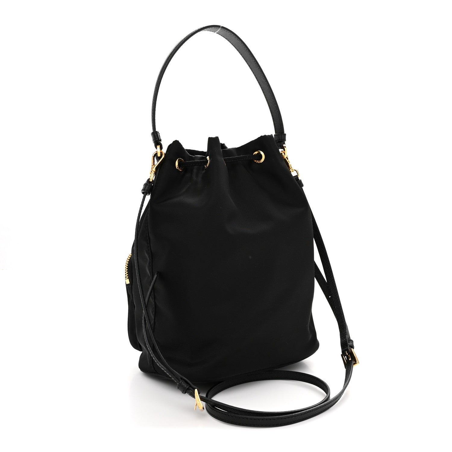 Prada Re-Nylon Saffiano Duet Bucket Crossbody Bag Black 3 of 10
