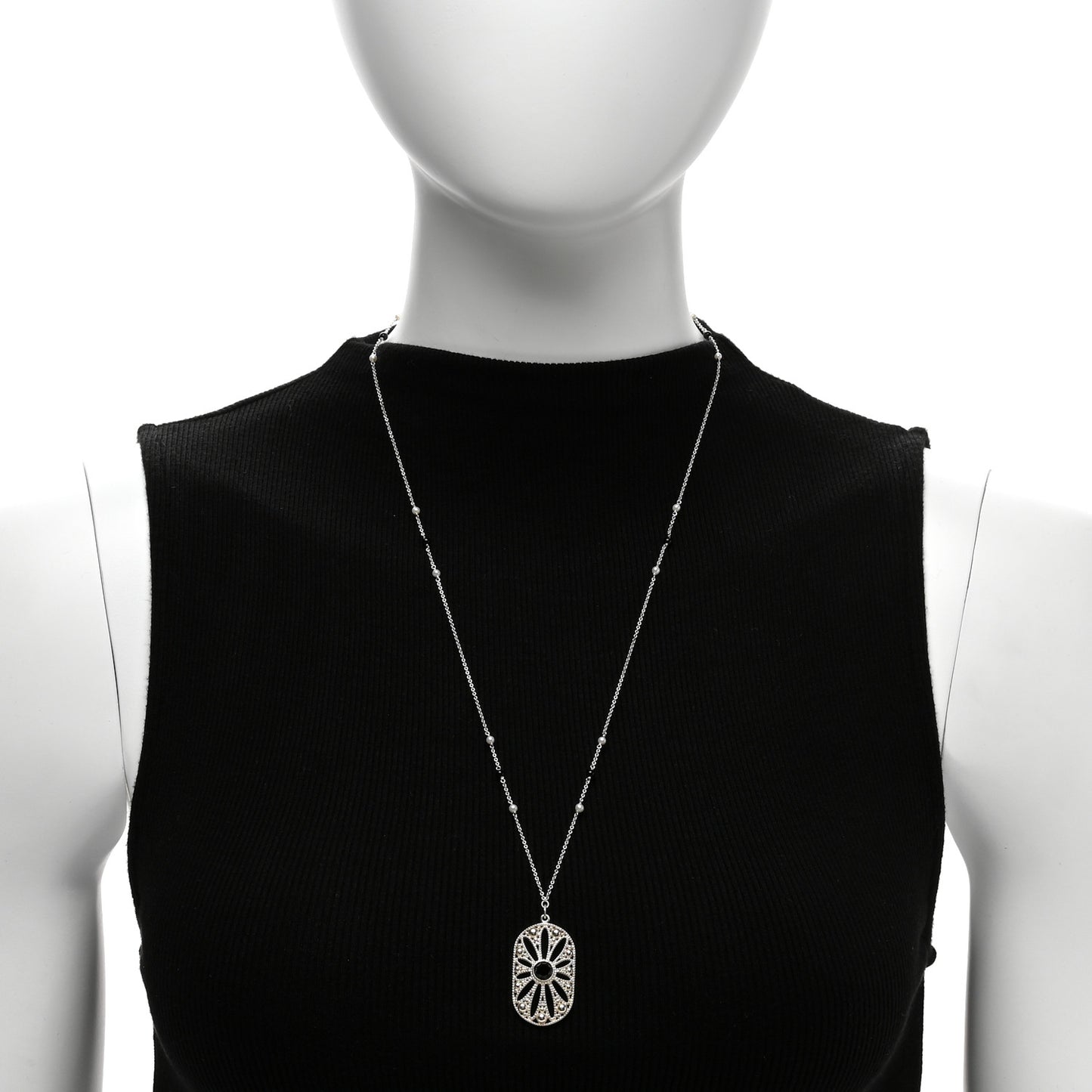 Sterling Silver Black Onyx Pearl Ziegfeld Daisy Pendant Necklace