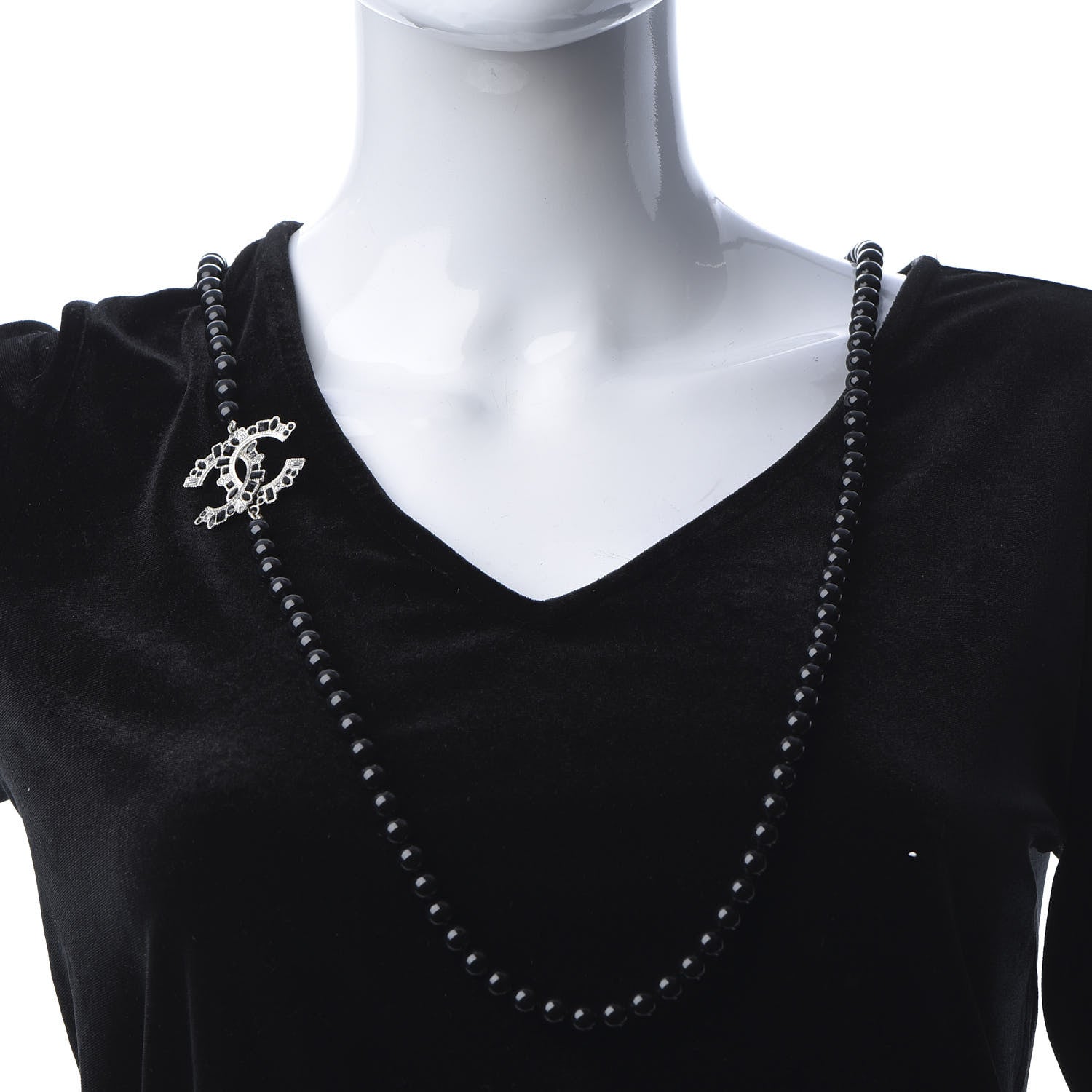Chanel Ruthenium Baguette Crystal CC Beaded Long Necklace Black 2 of 5