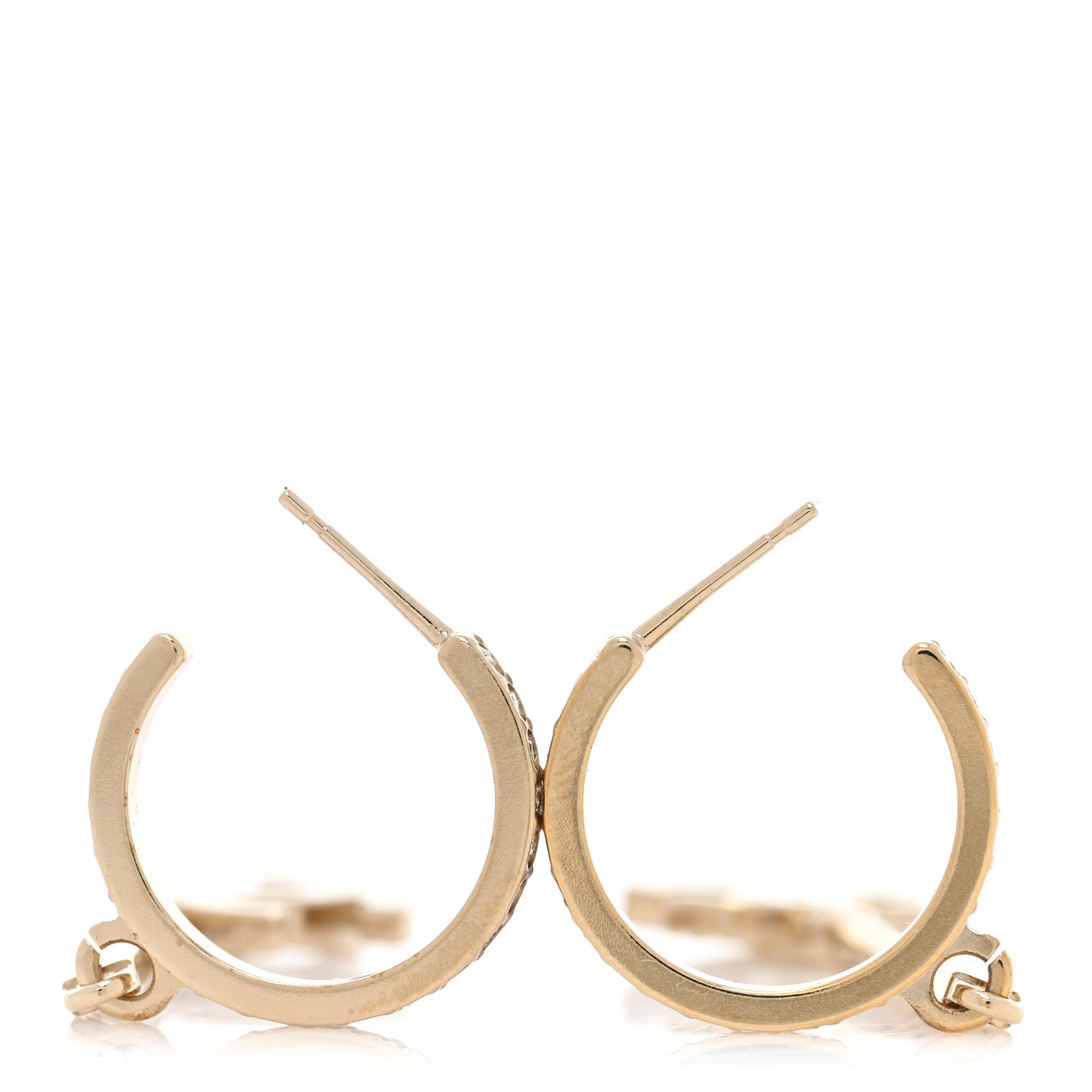 Crystal Lock Symbols Logo CC Hoop Drop Earrings Gold