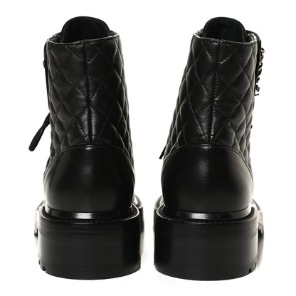Chanel Shiny Lambskin Quilted Lace Up Combat Boots 37 Black 6 of 12