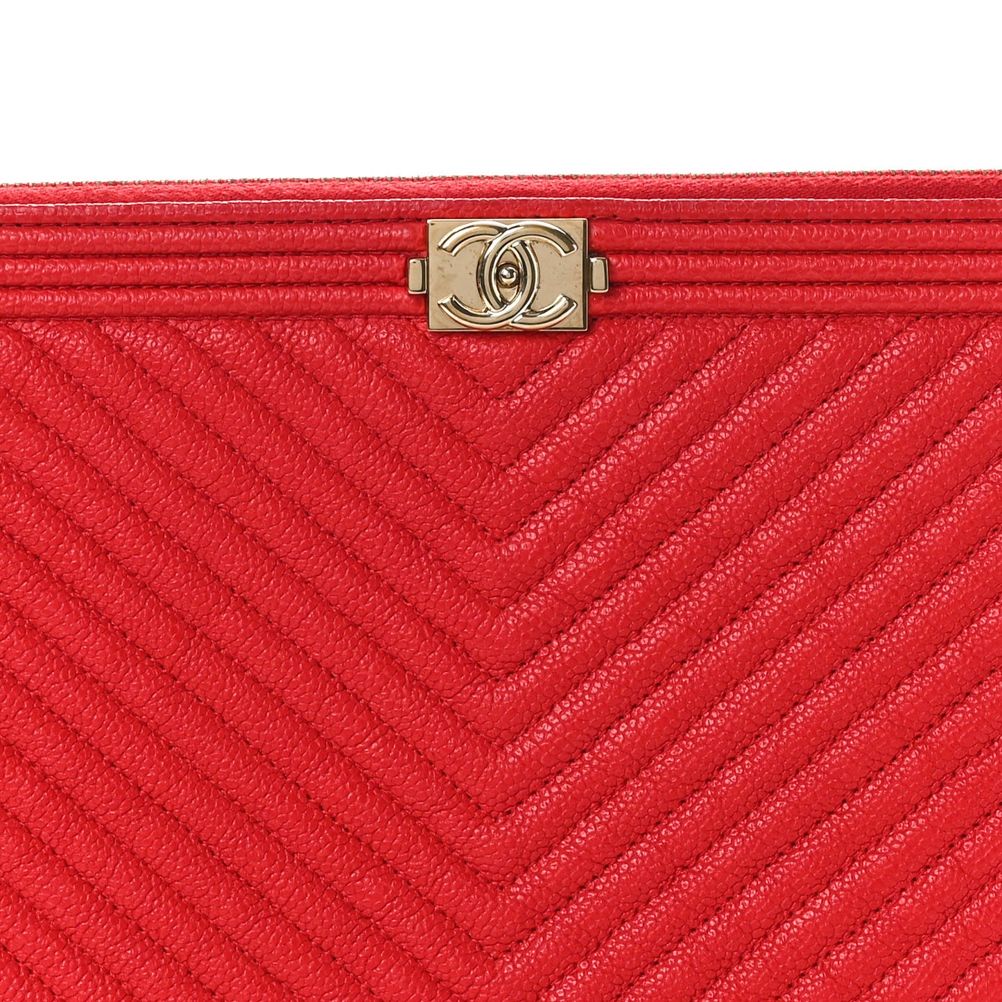 Caviar Chevron Quilted Medium Boy Cosmetic Case Red
