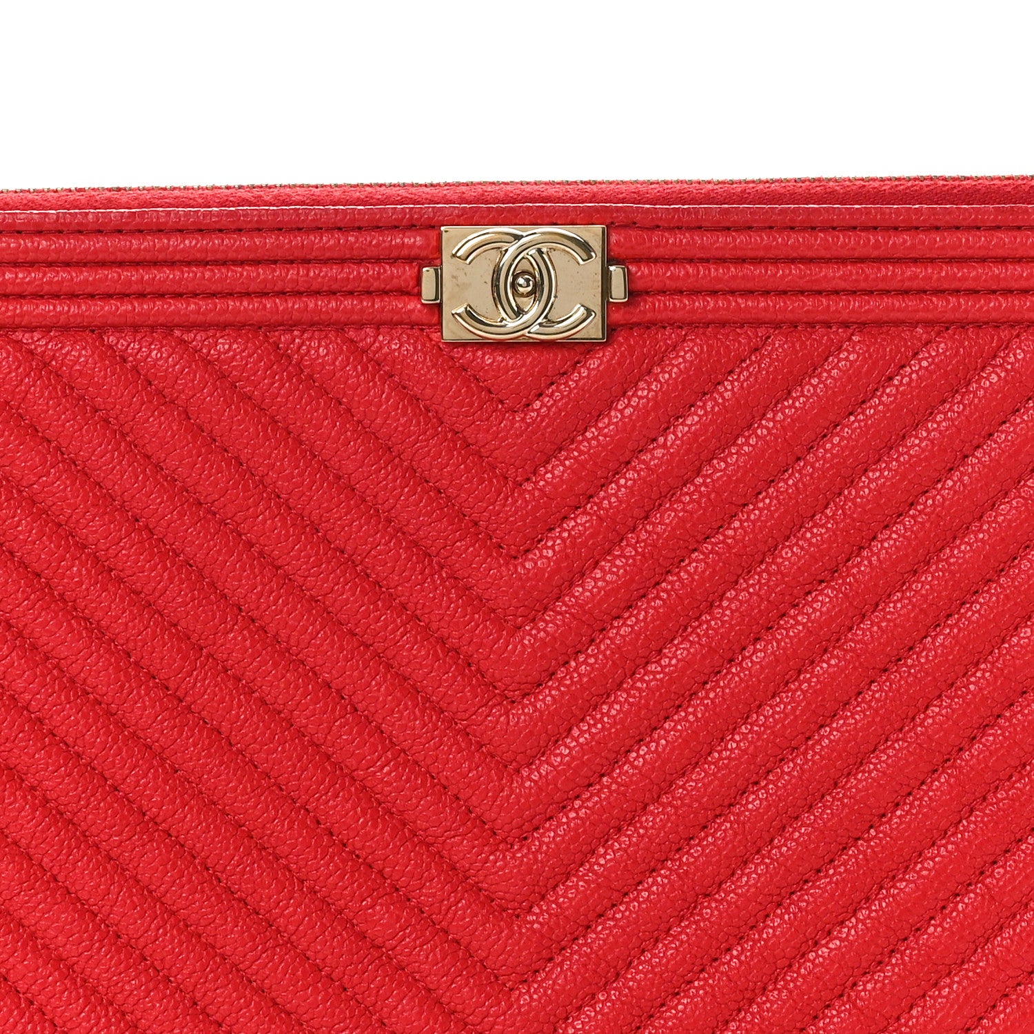 Chanel Caviar Chevron Quilted Medium Boy Cosmetic Case Red 8 of 8