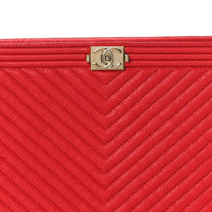 Chanel Caviar Chevron Quilted Medium Boy Cosmetic Case Red 8 of 8