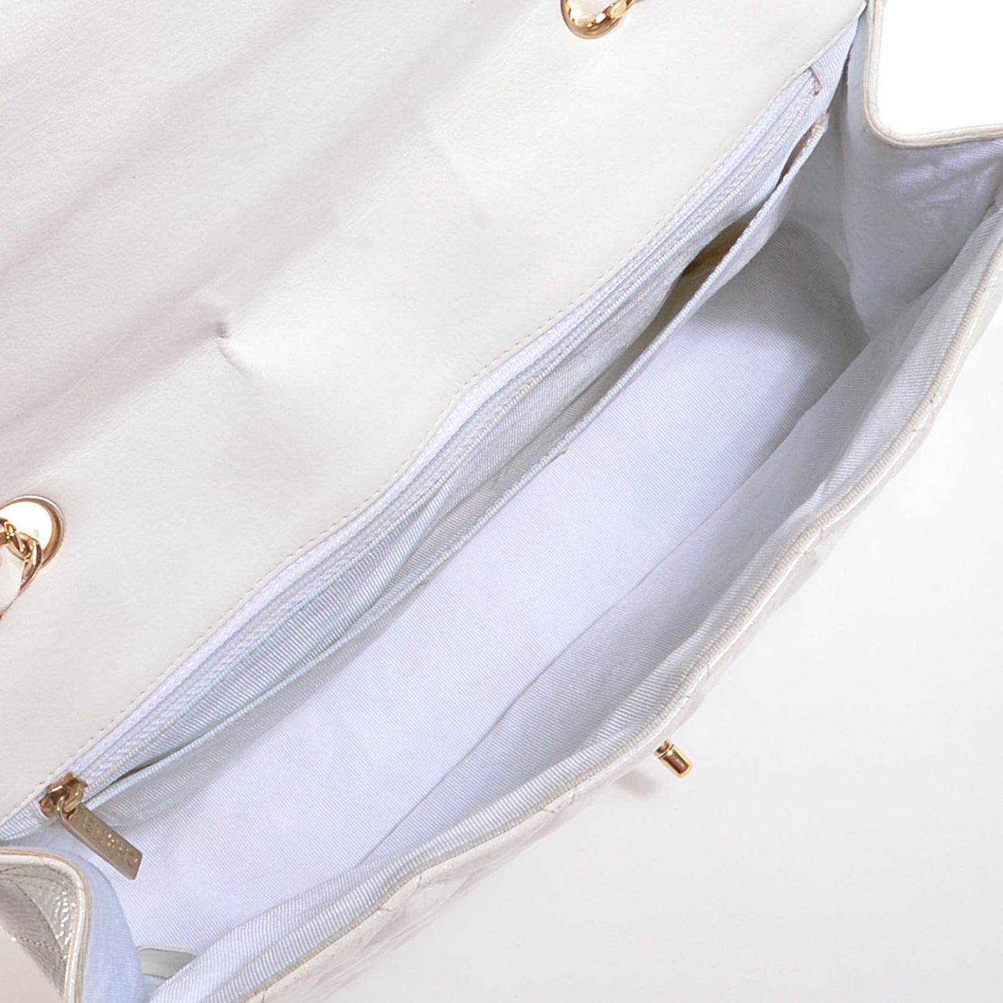 Patent Quilted Evening Star Jumbo Single Flap White