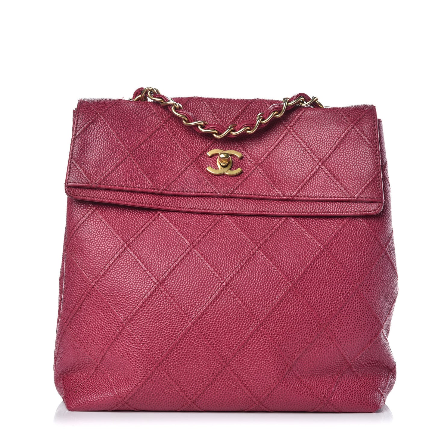 Caviar Diamond Stitched Shoulder Bag Dark Pink