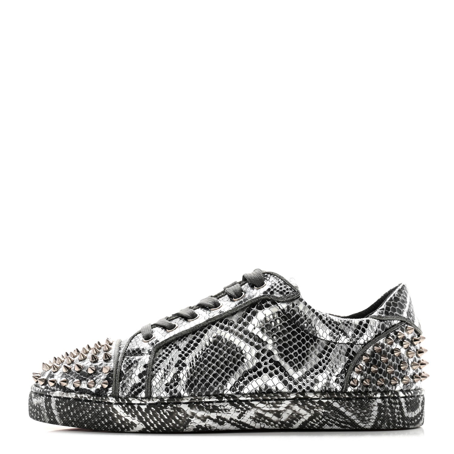 Christian Louboutin Calfskin Snake-Effect Seavaste Flat Sneakers 42 Silver 1 of 7