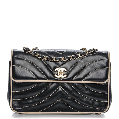 Chanel Lambskin Small Chevron Flap Black Beige 1 of 7