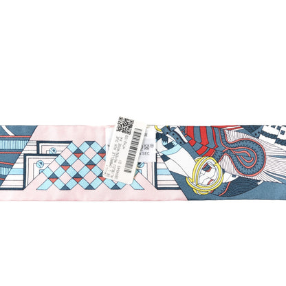 Hermes Silk De l'Ombrelle Aux Duels Twilly Bleu Moyen Rose Pale 4 of 4