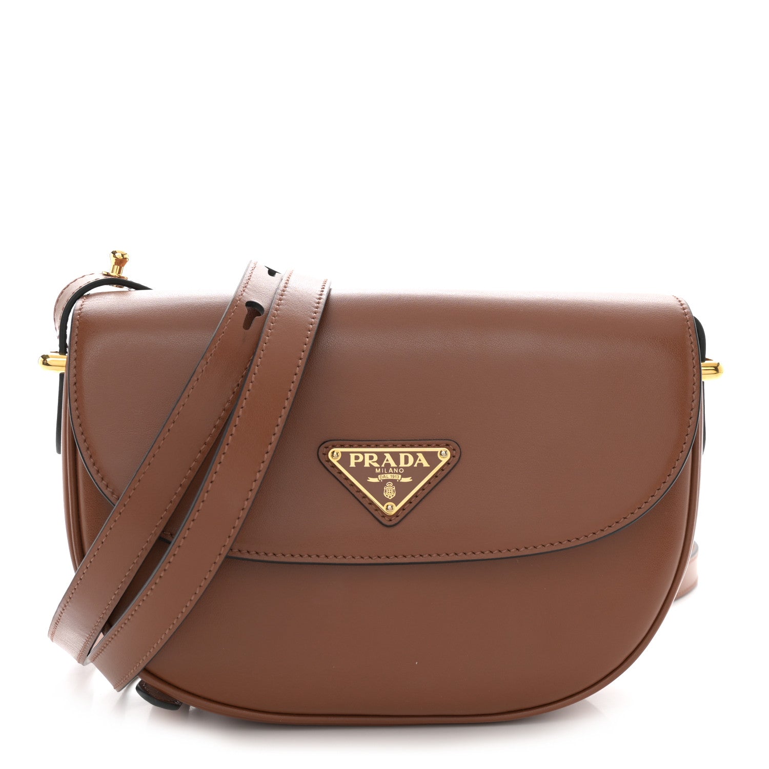 Prada Soft Calfskin Triangle Arque Flap Shoulder Bag Cognac 1 of 10