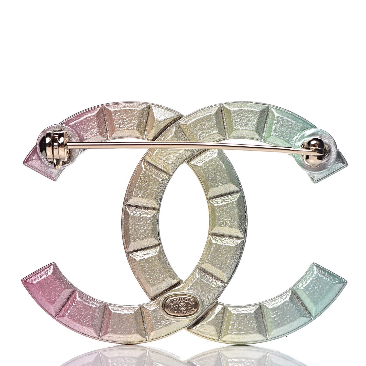 Metal Studded CC Rainbow Brooch Multicolor