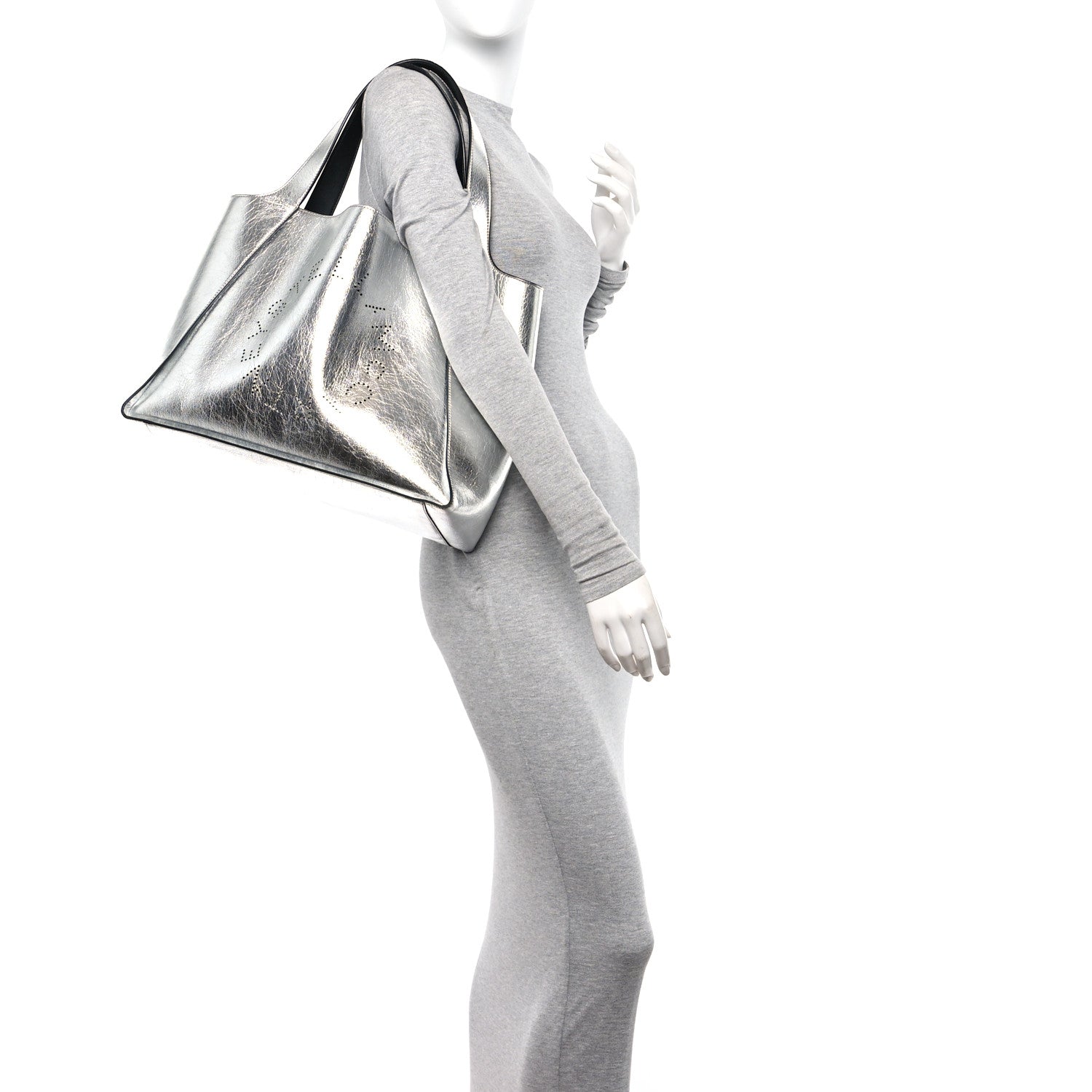 Stella McCartney Metallic Eco Alter Nappa East West Perforated Tote Silver 2 of 12
