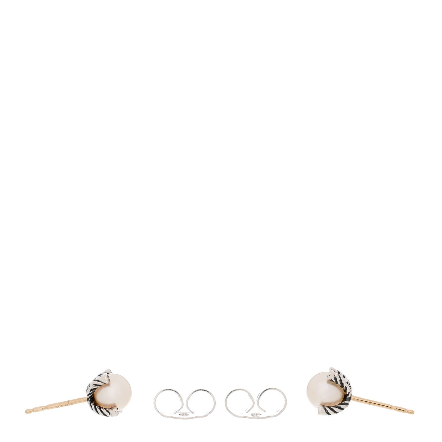 David Yurman Sterling Silver Diamond Pearl 6-6.5mm Cable Stud Earrings 3 of 4